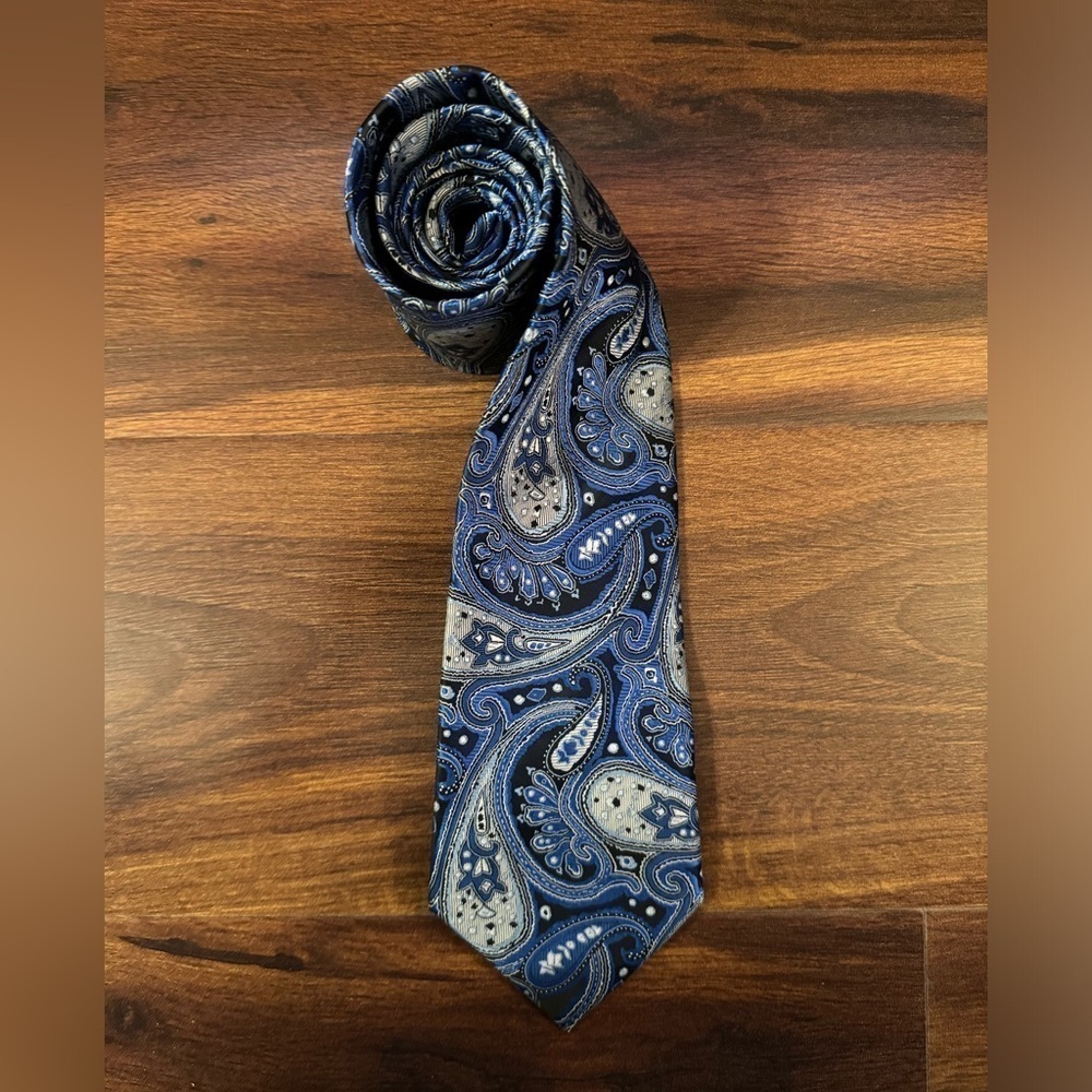 VALERIO GARATI Blue Polyester Paisley Necktie